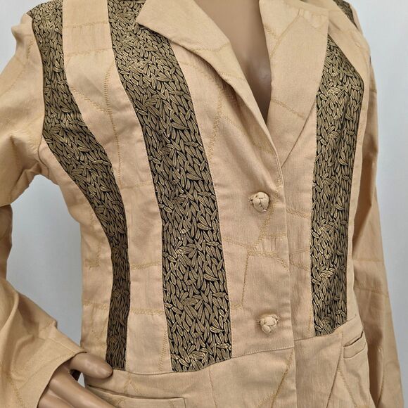 NWT Vintage 1990s Silk Box Longline Jacket Cream Patchwork Trench Gold Size 6 - Picture 5 of 15